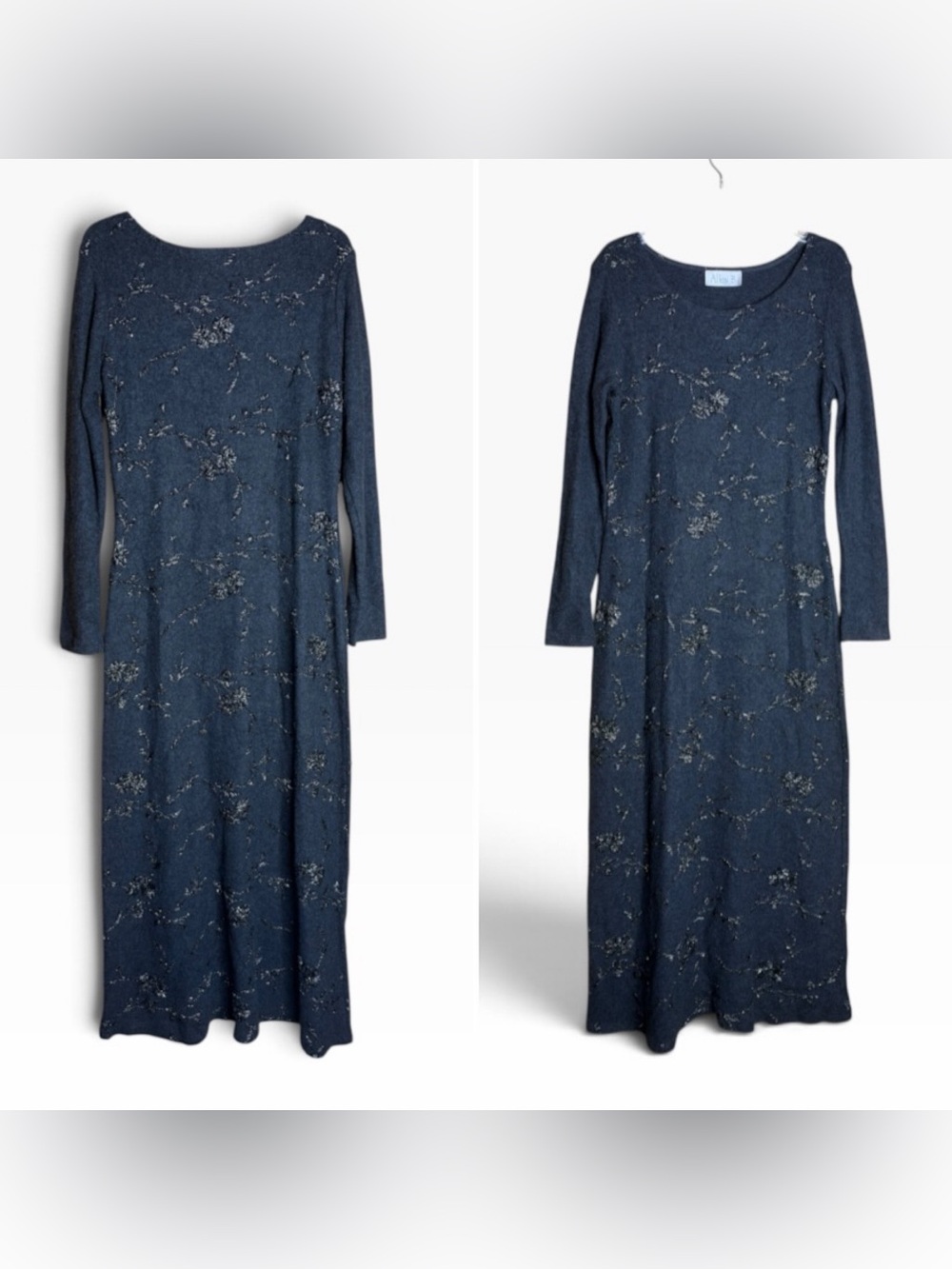 Vintage 90s Allen B Size 14 Maxi Dress Metallic Floral Whimsigoth Made USA